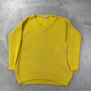 Balenciaga Paris Yellow V Neck Knit Sweater XS